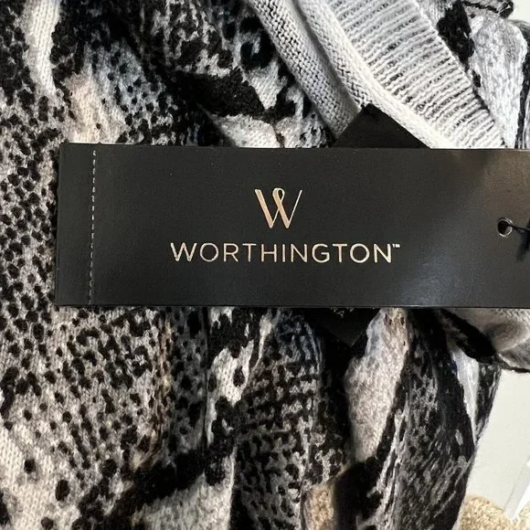 Worthington Womens Leona Animal Print Sweater Snake Cotton Blend Black White Sz - Picture 6 of 7